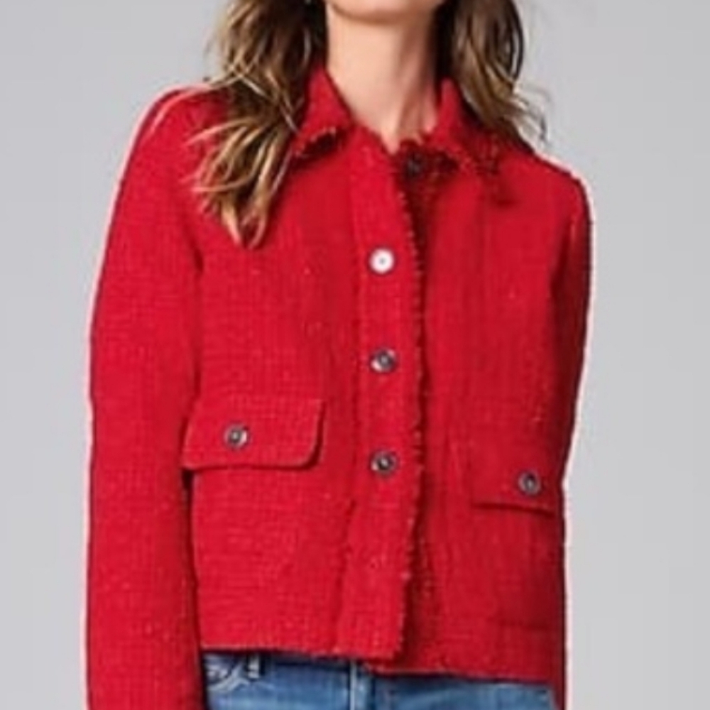 New J. Jill Button Front Tweed Blazer, Red, Petite L
